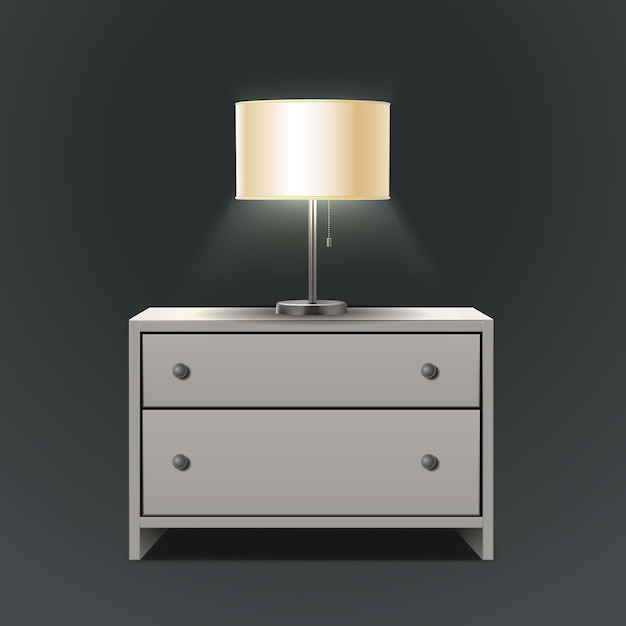 Realistisk vektorikon Hvitt nattbord med lampe på toppen med lys