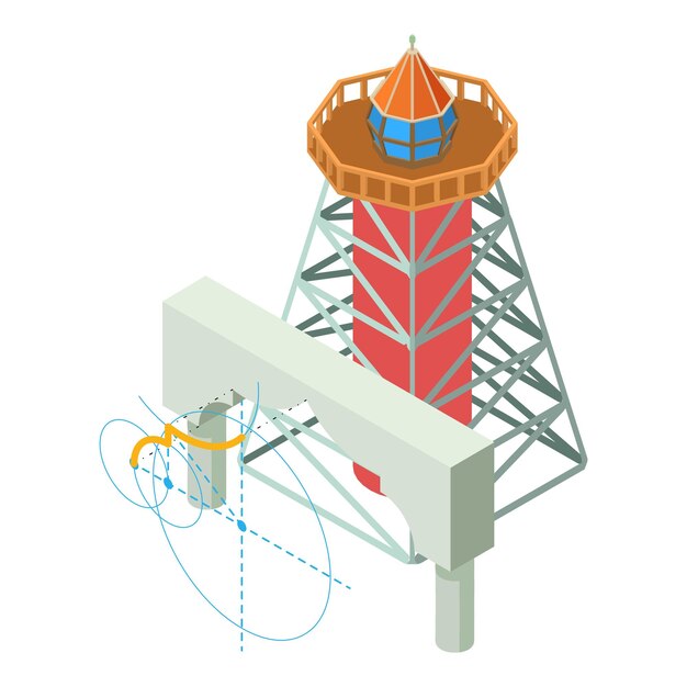 Reconstruction work icon isometric vector Arch project and lighthouse building Designing building renovation