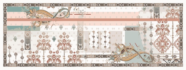 rectangular scarf design with seamless abstract patterns and beautiful colors