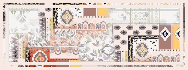 rectangular scarf design with seamless abstract patterns and beautiful colors
