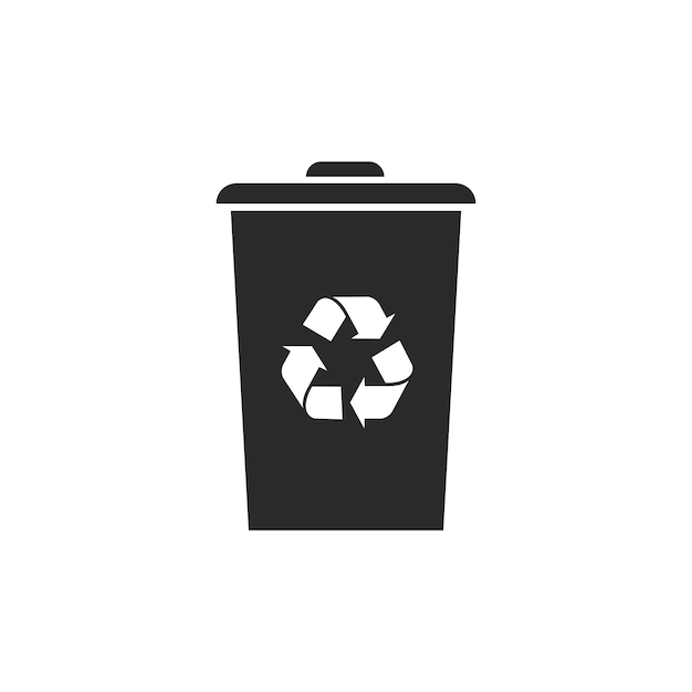 Recycling bin with recycle symbol Black icon Sort garbage and waste Vector illustration isolated