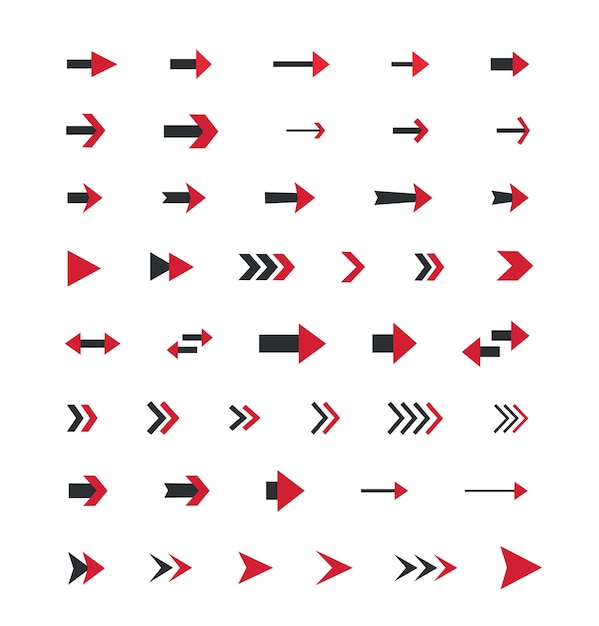 Red and black arrows icon set isolated on white background