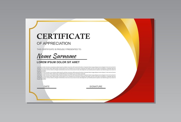 red and gold horizontal certificate template design in abstract style for appreciation
