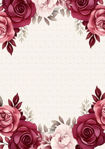 Red and pink elegant watercolor background with flora and flower