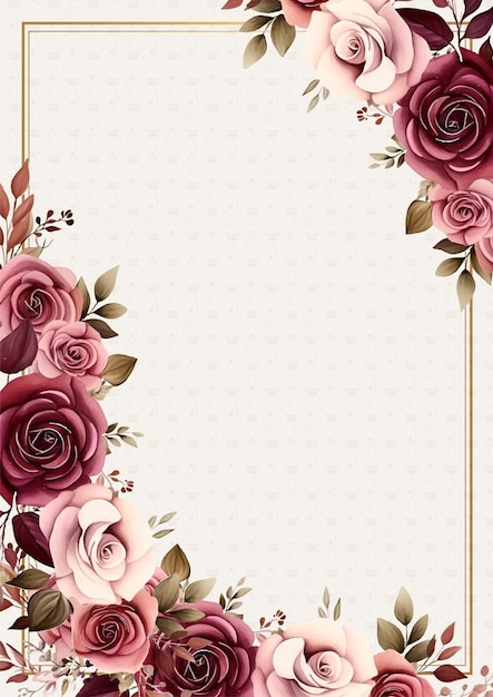 Red and pink modern background watercolor invitation with floral and flower