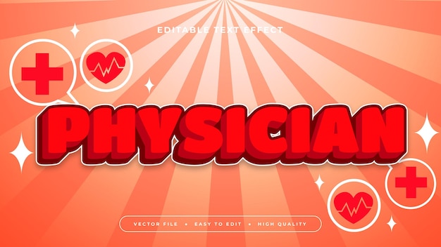 Red and white physician 3d editable text effect font style