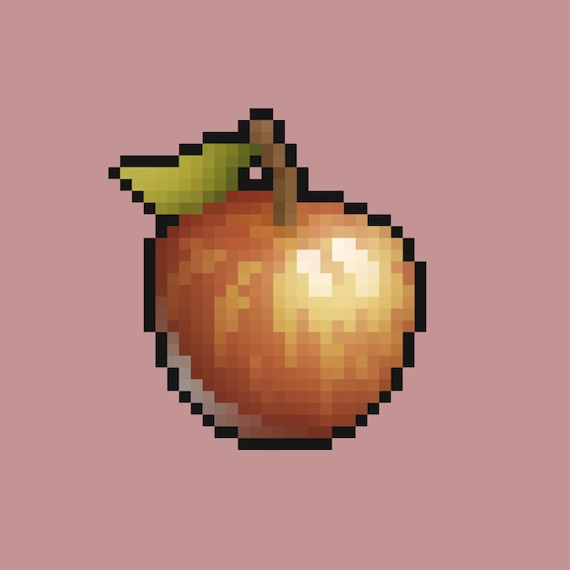 Red apple fruit in pixel art style with isolated background