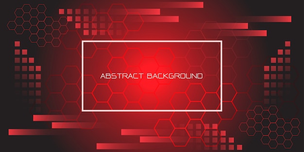 Red black geometric hexagon with white frame and text futuristic background.