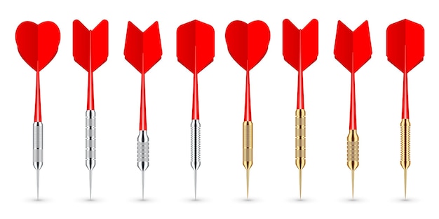 red dart arrows with metal tip and shadow dart throwing sport game dartboard equipment vector