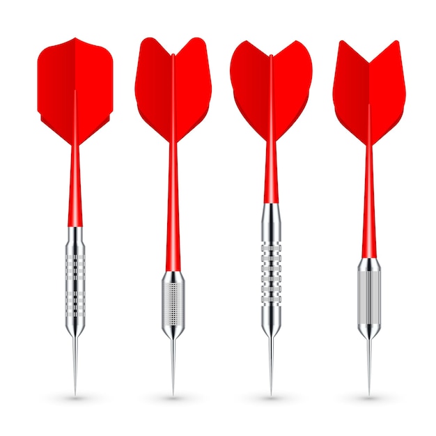 red dart arrows with metal tip and shadow dart throwing sport game dartboard equipment vector