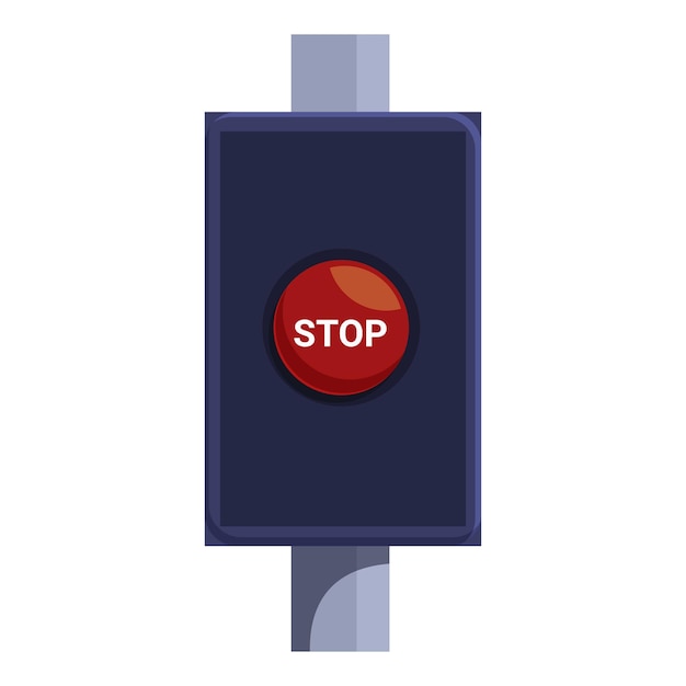Red emergency stop button showing danger on blue panel