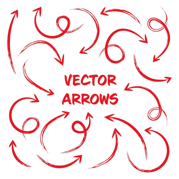 red grunge hand drawn arrows isolated on white background doodle arrow zigzag and round pointers