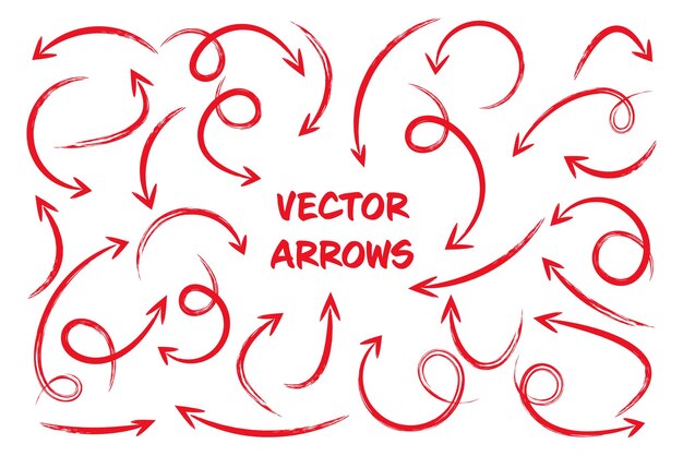 red grunge hand drawn arrows isolated on white background doodle arrow zigzag and round pointers