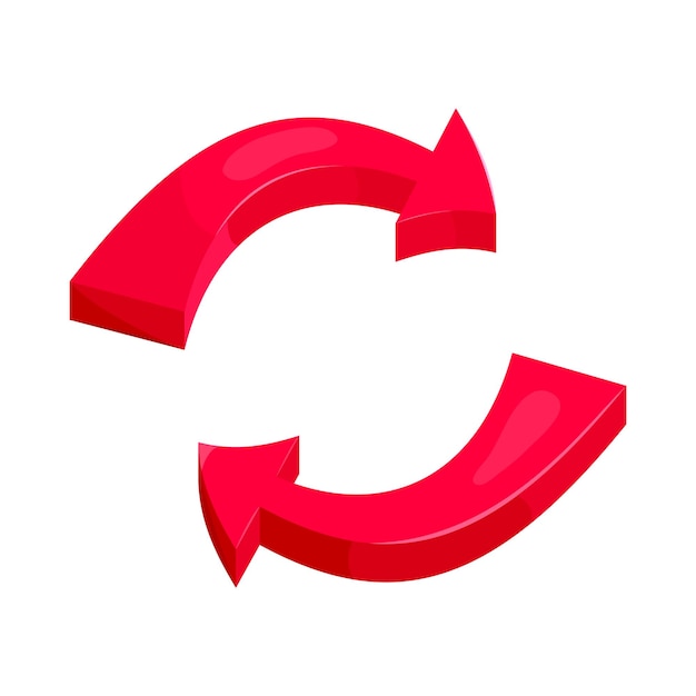Red refresh arrows icon in cartoon style on a white background