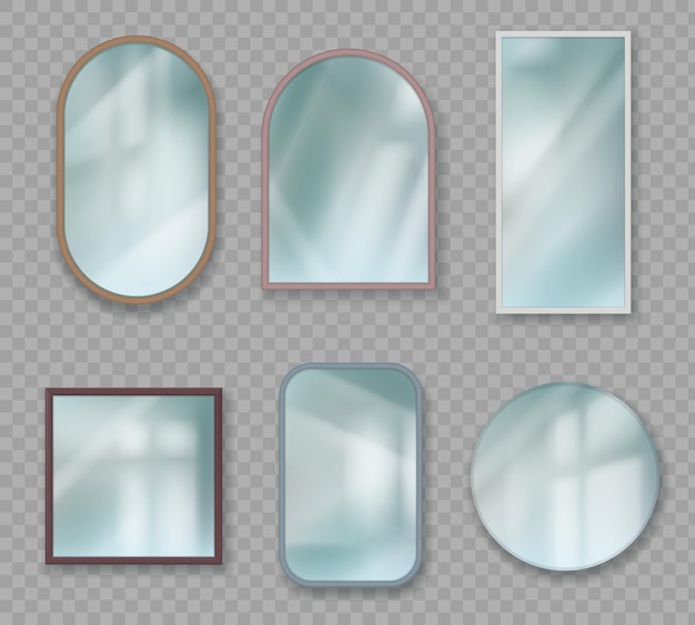 Reflected mirrors Decor glossy furniture of different geometrical forms decent vector mirror set