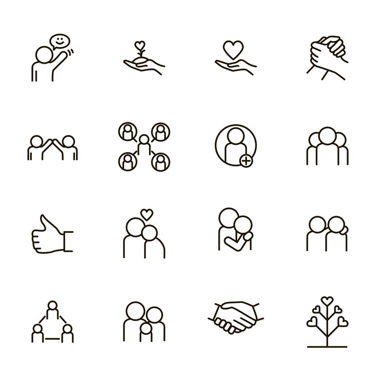 Relations and Emotions Signs Black Thin Line Icon Set Vector