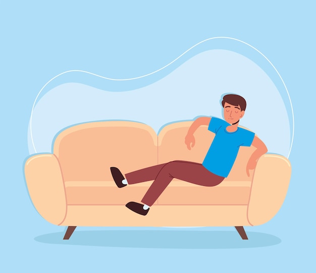 Relaxing guy sitting on sofa
