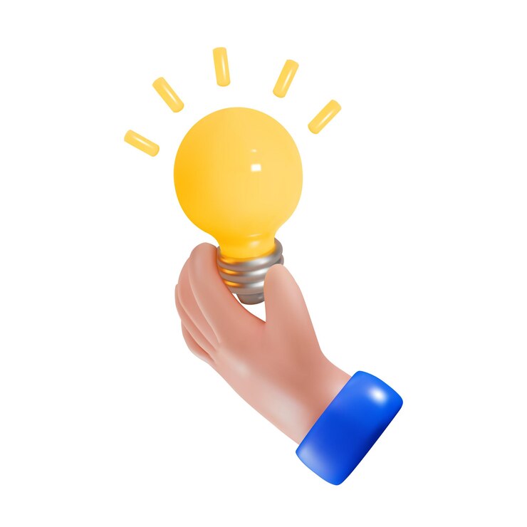 Render of a hand with a glowing light bulb Idea concept vector illustration in 3d style