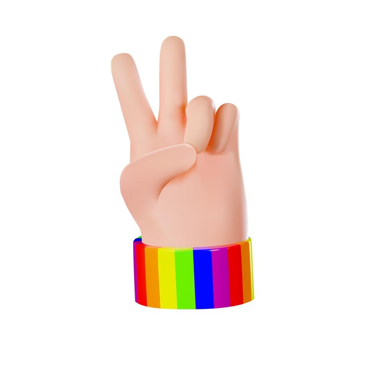 Render of the victory hand gesture with a rainbow bracelet lgbt or pride vector illustration in 3d