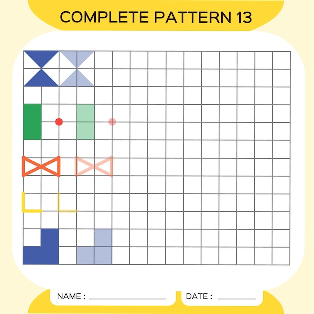 repeat pattern, pazzle. copy picture. special for preschool kids. printable kids worksheet for practicing fine motor skills. learn colors. attention exercise. teachers resources. yellow vector
