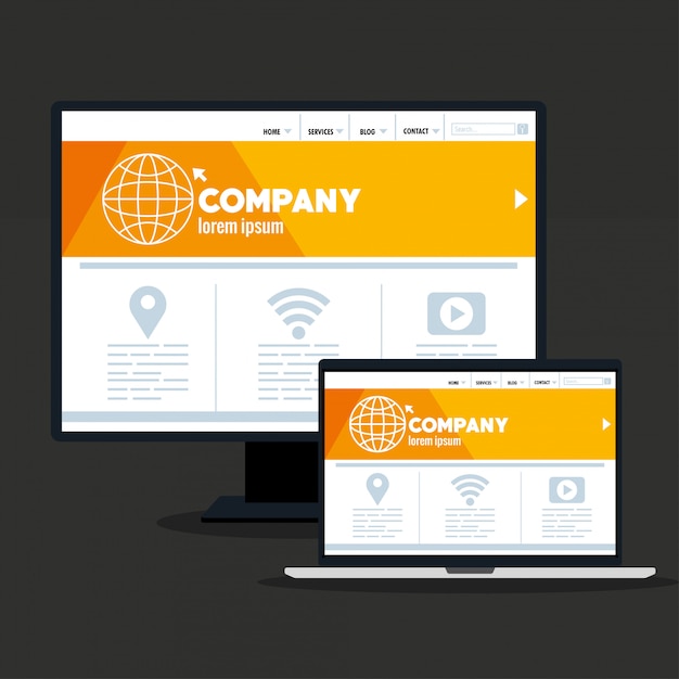  responsive web, concept website development in desktop and laptop