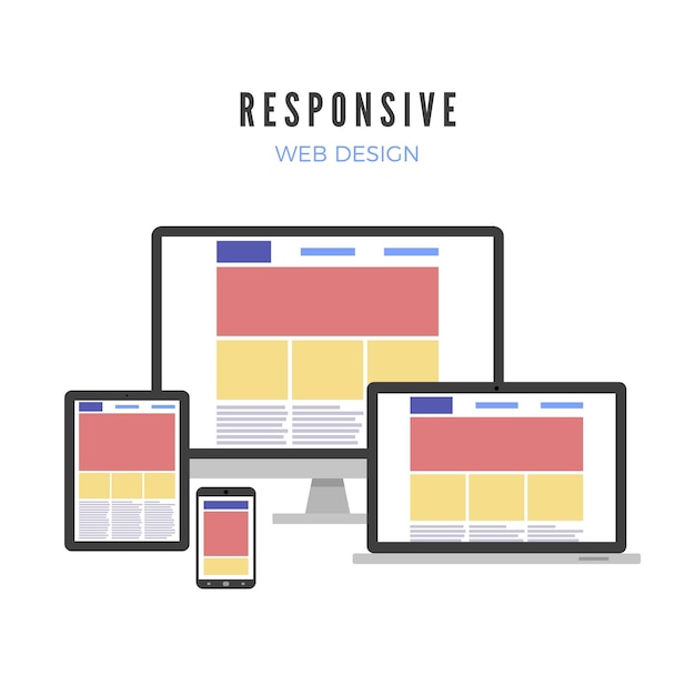 responsive web design website template on different gadgets screen vector illustration