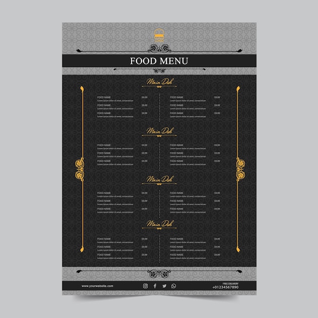 restaurant menu black and yellow