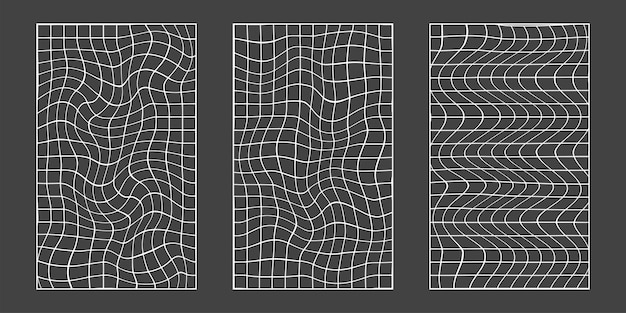 retro futuristic set modern geometric shapes wireframe and perspective grids abstract wave lines