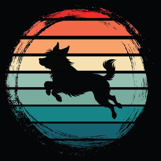 Retro Illustration of Brussels Griffon Dog with Sunset Background Vector
