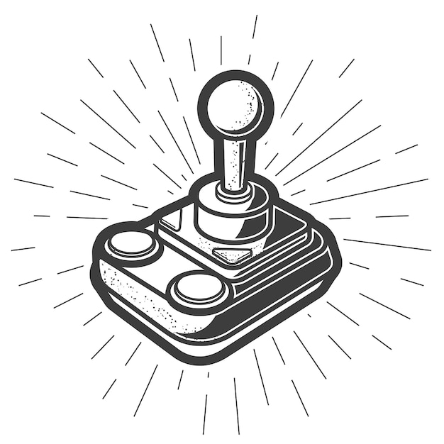 Retro joystick with knob handle, vintage gamepad with stick, game controller icon, vector