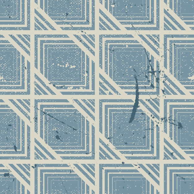 Retro style geometric seamless background, vintage vector repeat pattern with aged grunge dirty texture.