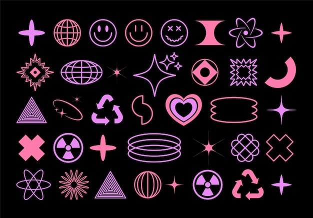 retro y2k elements set. collection of futuristic elements. brutalism shapes, abstract bauhaus forms.