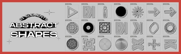 Retrofuturistic y2k geometry design elements collection Minimalist geometric elements Simple shapes forms