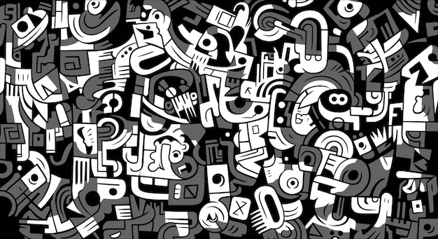 Rge Black and White Vector Abstract Doodle Background GraffitiInfluenced Letras Y Figuras