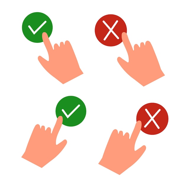right and left hands gesture on right and wrong bottons ok and no gesture