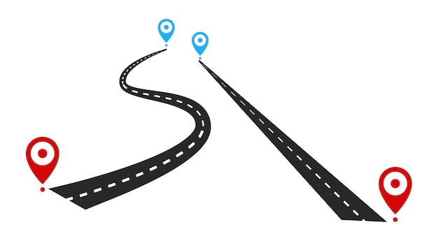 Road from point A to point B start and end journey symbol road GPS pins and navigation curve road