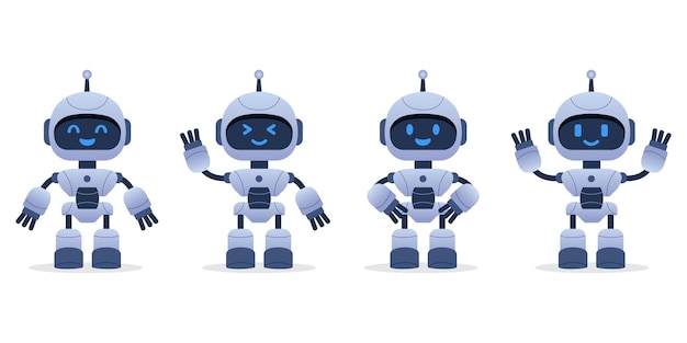 Robot chat bot neural network AI servers and robots technology Set of cute robot ai character