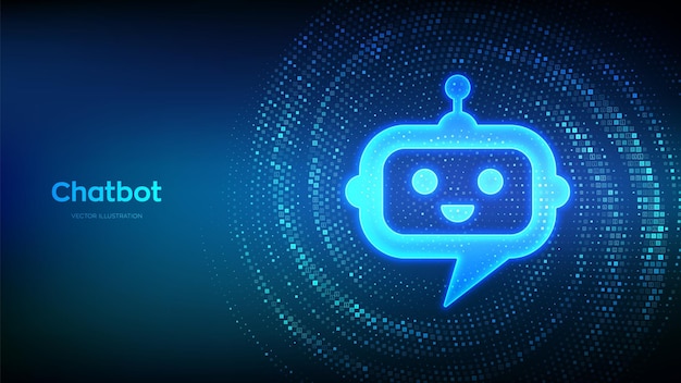 Robot chatbot head icon Chatbot assistant application Artificial intelligence conversation assistant concept Binary code Data Flow Virtual tunnel warp made with digital code Vector Illustration