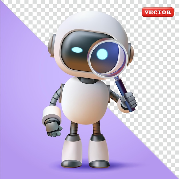 Robot looking with magnifying glass 3d vector Suitable for technology search and education