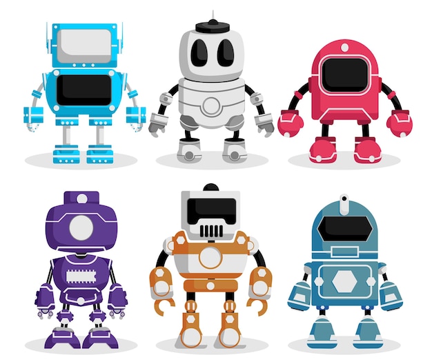 robot presentation characters vector set robots character presenting and holding white board