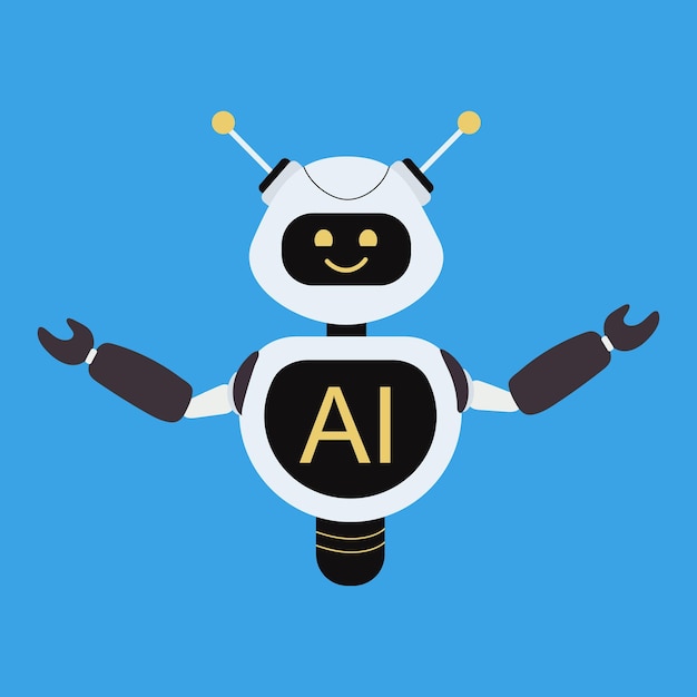 Robot with artificial intelligence on a blue Vector isolated image for use in web design or techno