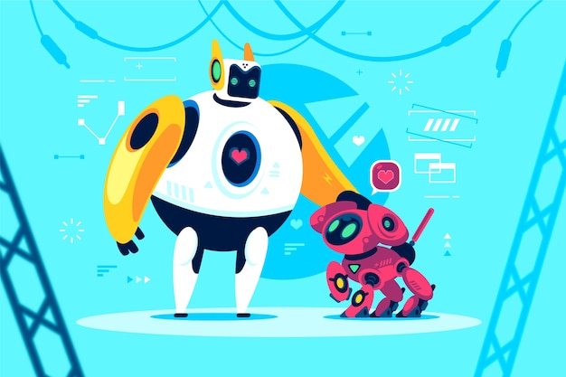 robots illustration in flat cartoon style