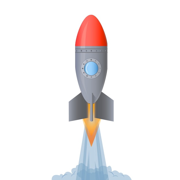 Rocket launch. Start up concept. Cartoon vector illustration.