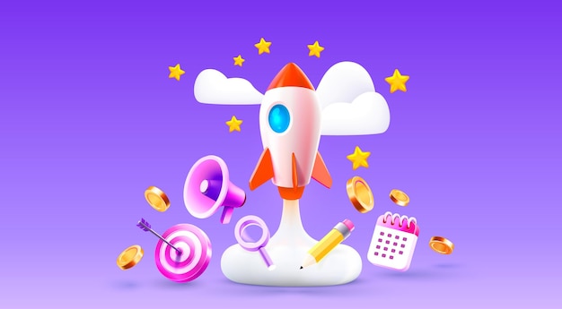 Rocket space startup creative idea cover management icons Vector