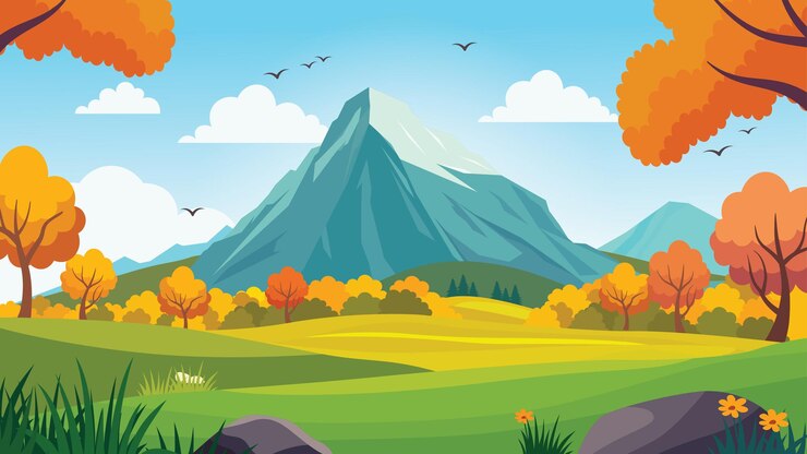 Vektor rocky mountain nature landscape with trees and plant in summer spring season