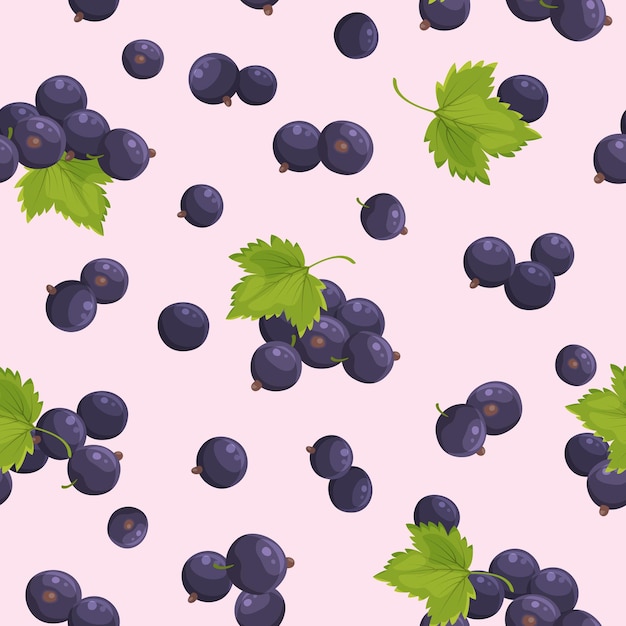 romantic seamless pattern with black currant repeating background with berries vector print