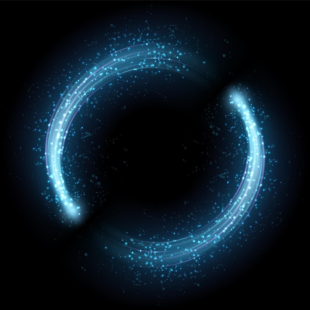 round blue light sparkling realistic magic fire