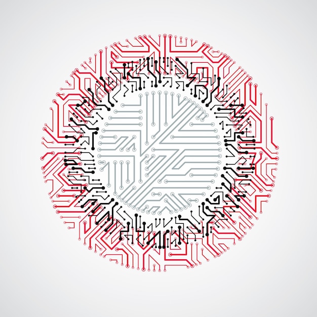 round circuit board with electronic components of technology device. computer motherboard cybernetic vector abstraction.