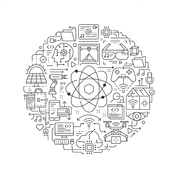 Round design element with technology icon