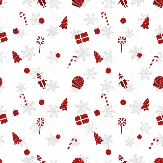 Round edge christmas object repeat pattern created in re color on white background seamless christmas pattern